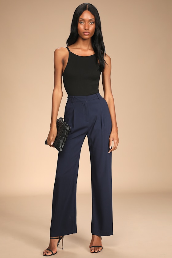Speak Chic Navy Blue High-Waisted Wide-Leg Trouser Pants 4