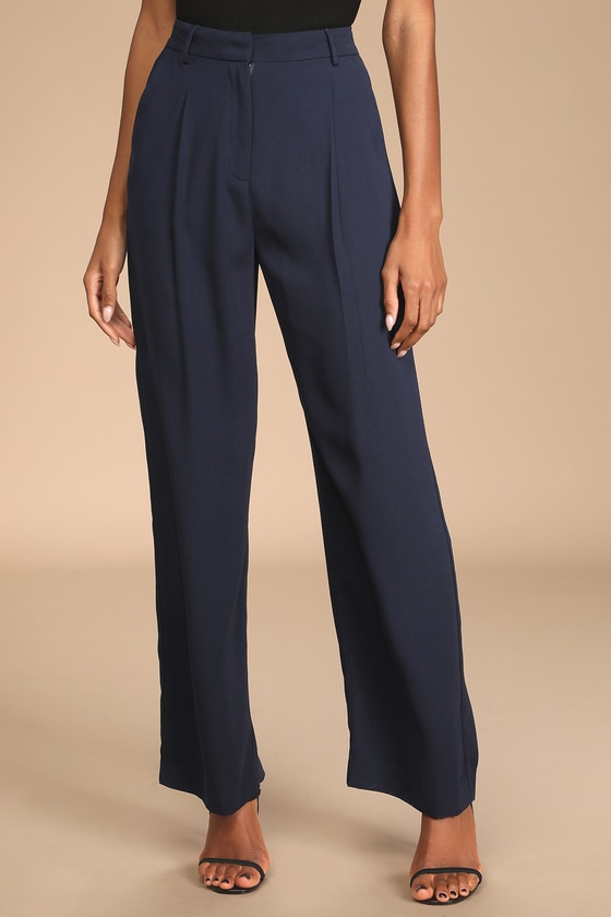 Navy Blue Wide Leg Pants High Waisted Pants Wide Leg Trousers