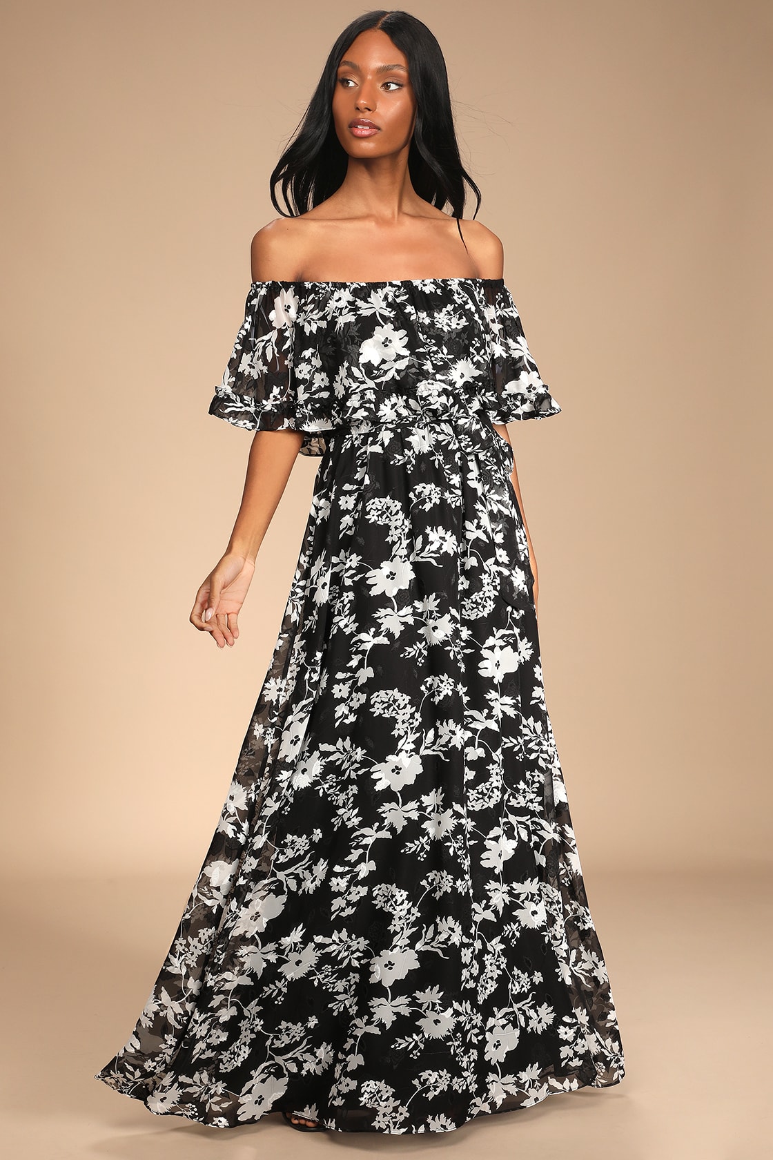 Black Floral Print Dress - OTS Maxi Dress - OTS Ruffled Dress - Lulus