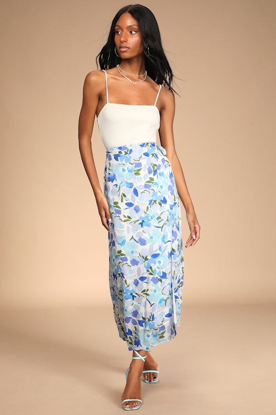 Summer Sweetness Blue Floral Multi Wrap Midi Skirt 1