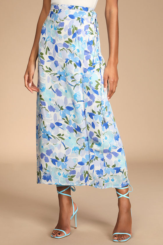 Summer Sweetness Blue Floral Multi Wrap Midi Skirt 4