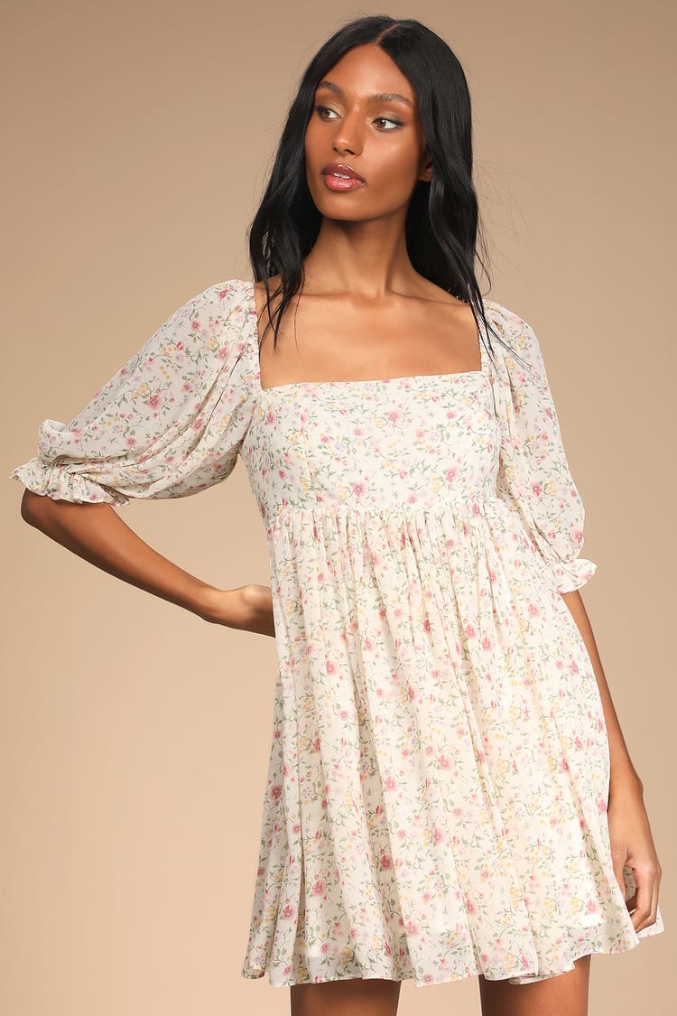 Plus Size White Short Puff Sleeve Bust Detail Dress, You + All