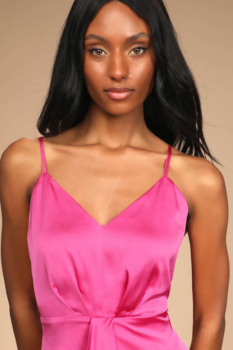 bright pink satin dress Bon Bon Pink Bridesmaid Dress Matte Satin Size Large