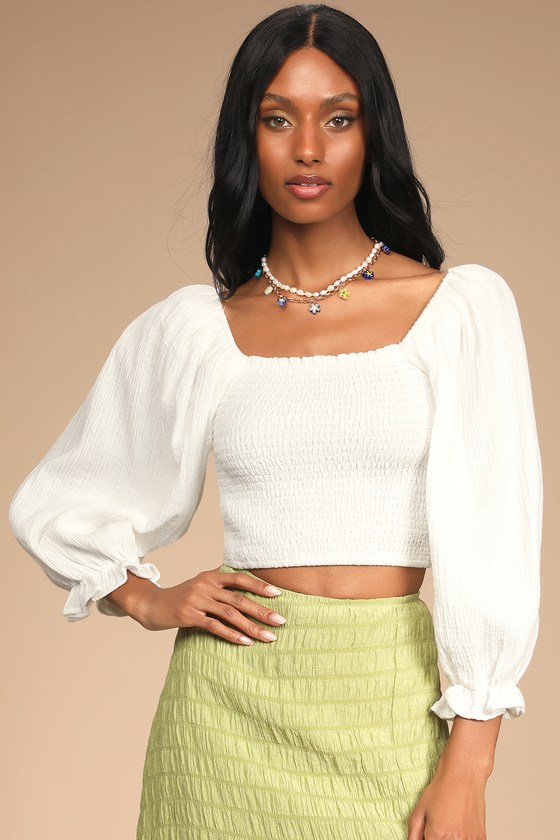 Balloon Shoulder Top / White