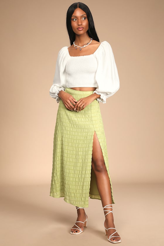 Breezing In White Smocked Balloon Sleeve Top 1