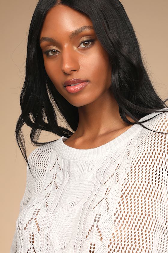 White Loose Knit Sweater - Cable Knit Sweater - Pullover Sweater