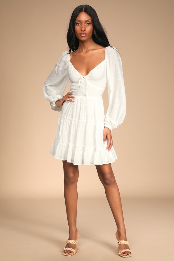 White maxi dress Tiered balloon sleeve dress Summer cocktail dress