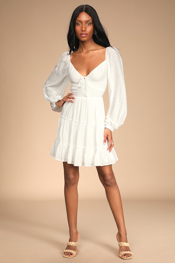 White Tiered Dress - Balloon Sleeve 