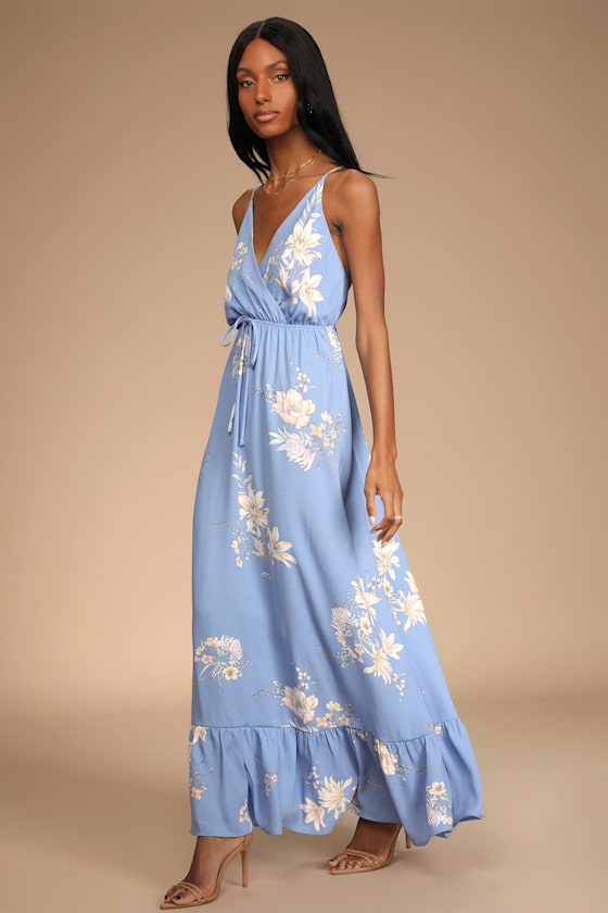 Endless Vacay Light Blue Floral Print Surplice Maxi Dress 6