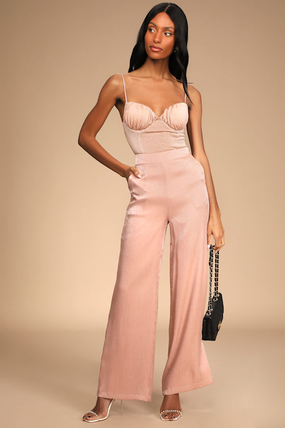 Plisse and Love Pink High-Waisted Wide-Leg Plisse Pants 1