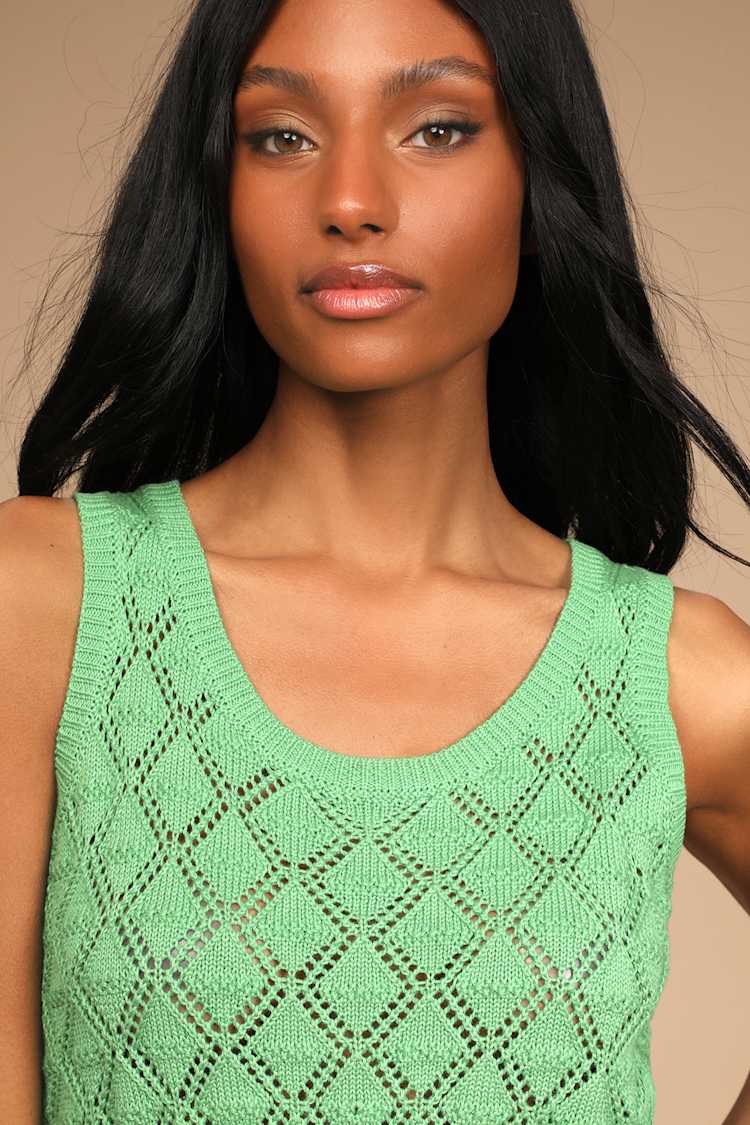 Green Sweater Tank - Pierced Pointelle Knit Top - Cropped Tank - Lulus