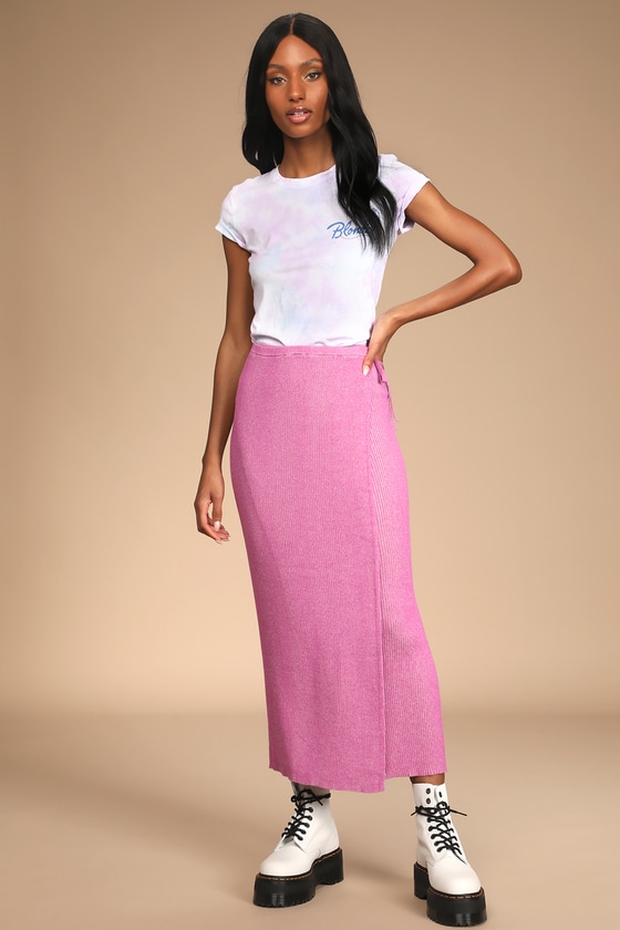 Pink midi on sale wrap skirt
