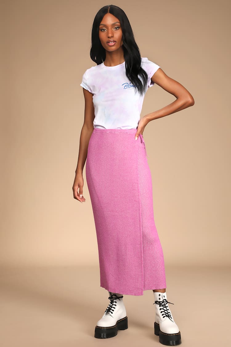 Sweater Skirt Knit Midi Skirt Pink Antoinine Set: Cable Knit