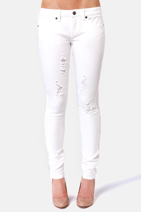 distressed white skinny jeans