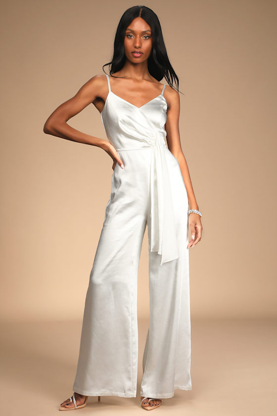 Romantic Expectations Ivory Satin Wide-Leg Jumpsuit 4