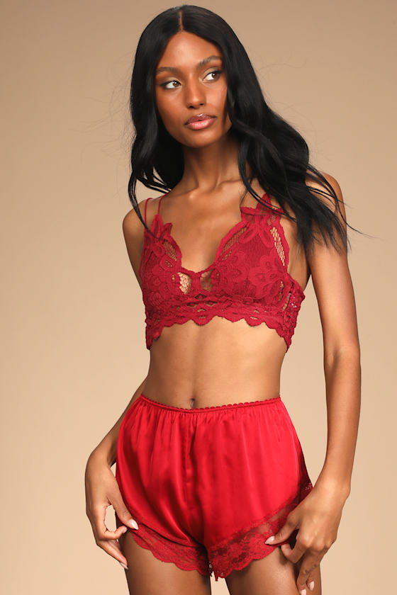 Perfect Romance Red Satin Lace Sleep Shorts 5