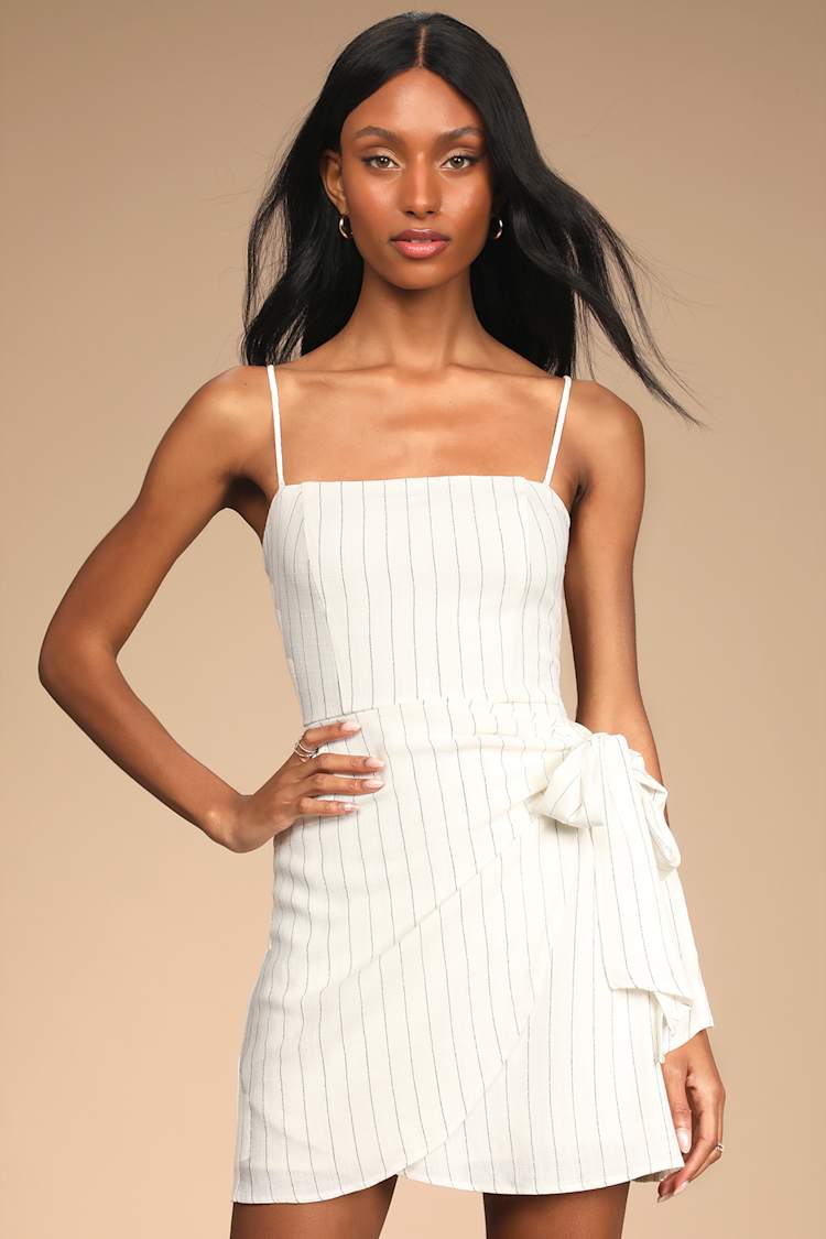 knee length dresses for ladies Sleeveless Striped Linen Blend Dress