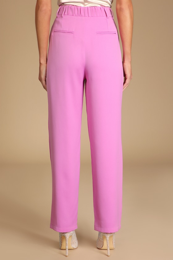 Purple Trouser Pants - High-Waisted Pants - Pleated Trouser