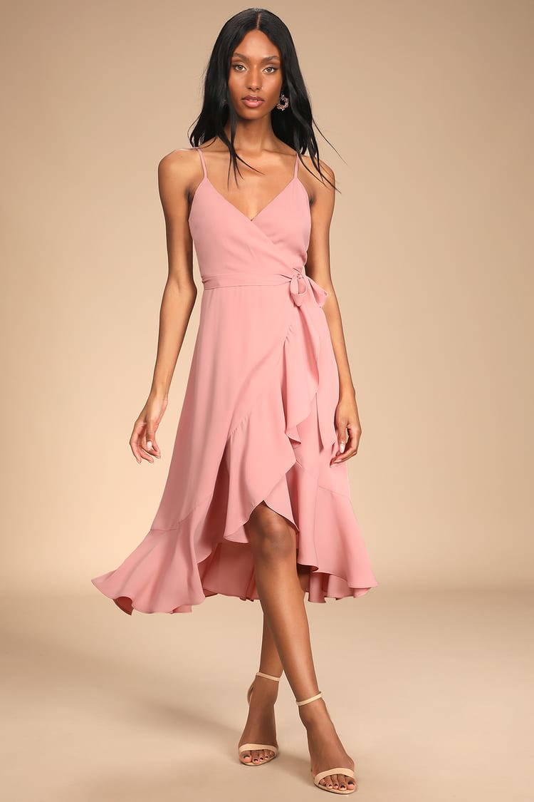 Fitness amplification Pure Cute Wrap Dress - Midi Dress - Mauve Dress - Ruffled Dress - Lulus