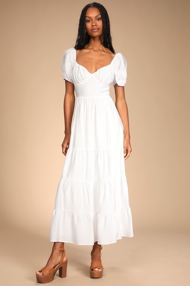 La Vita Bella White Puff Sleeve Maxi Dress