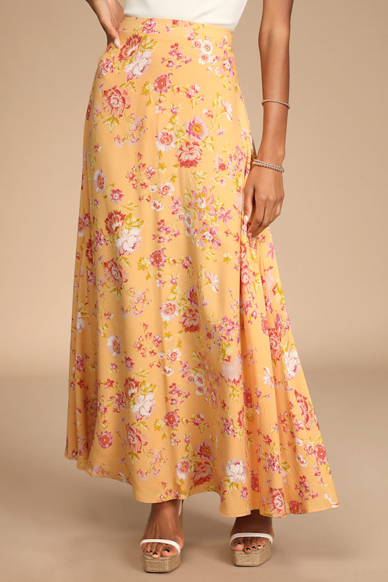 Orange Maxi Skirt Floral Maxi Skirt Ankle Length Skirt Lulus