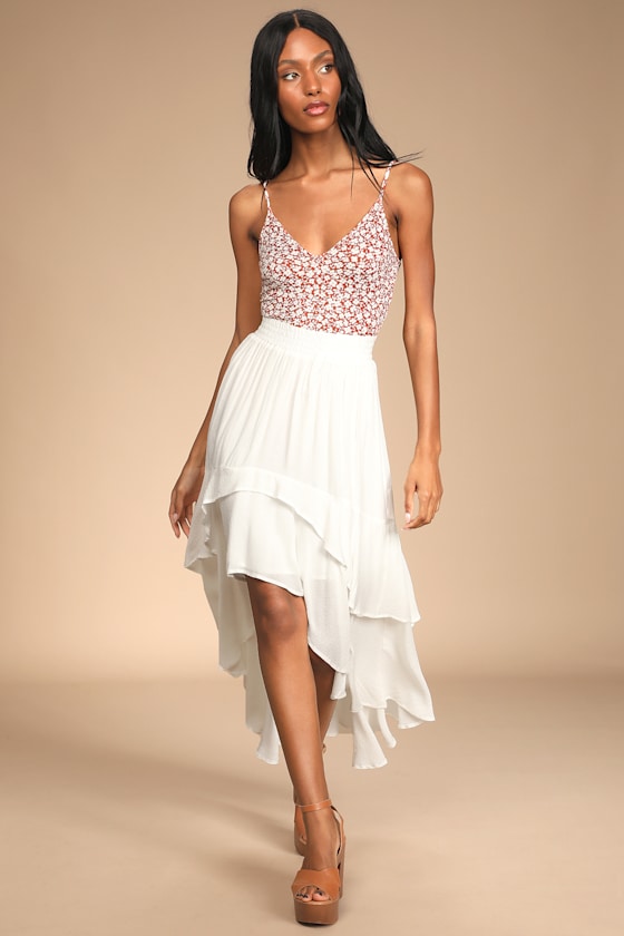Daytime Dreams White Ruffled High-Low Midi Skirt 1