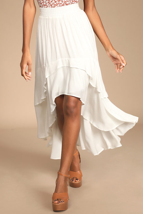 Daytime Dreams White Ruffled High-Low Midi Skirt 4