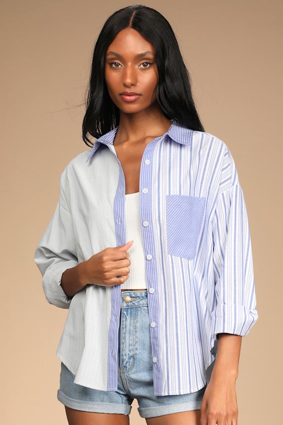 Nantucket Vibes White Striped Long-Sleeve Button-Up Top 6