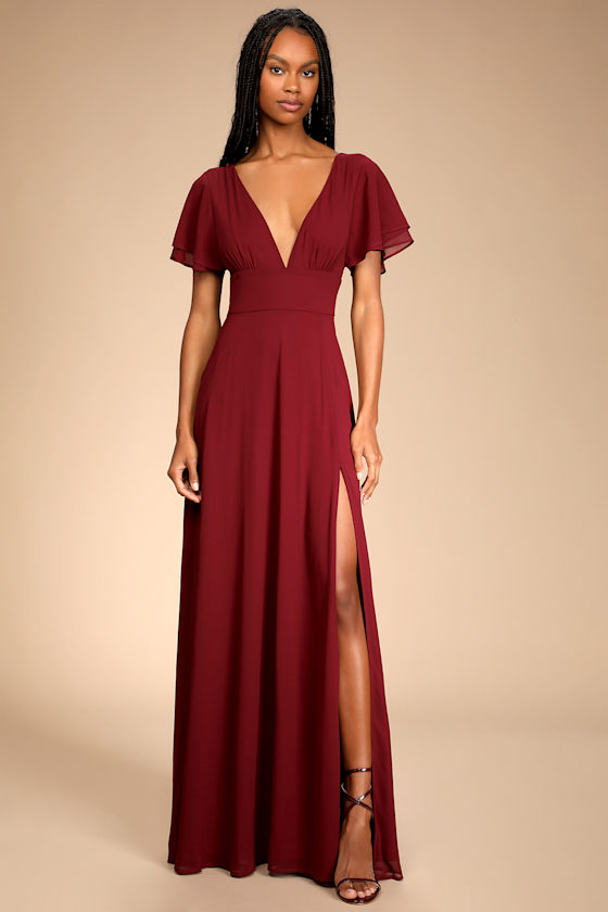 Promise Of Love Burgundy Flutter Sleeve Maxi Dress 5