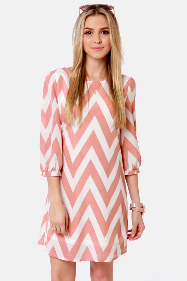 Cute Blush Pink Dress - Chevron Print Dress - Shift Dress - $41.00 - Lulus
