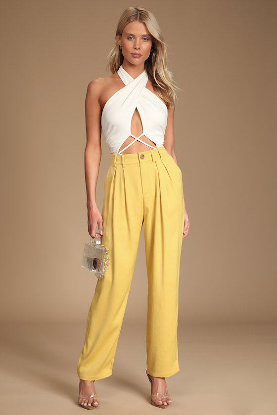 Sophisticated Take Yellow High-Waisted Trouser Pants 5