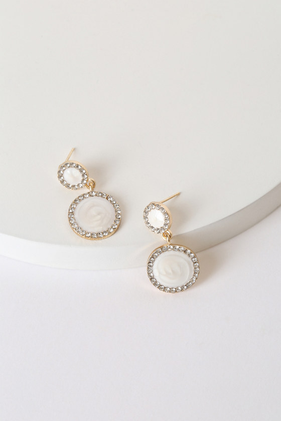 Fancy Feeling White and Gold Rhinestone Earrings 3