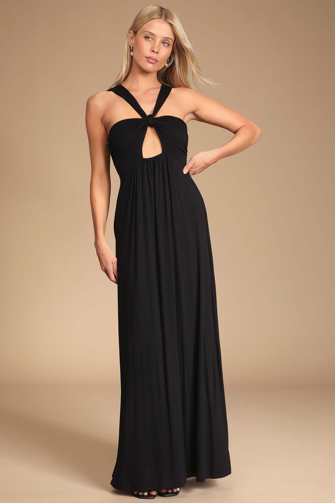 Black Maxi Dress Jersey Halter Dress Cutout Maxi Dress Lulus