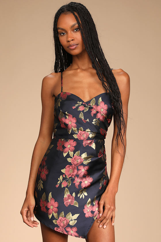 Garden Gala Navy Blue Floral Jacquard Skort Romper 5