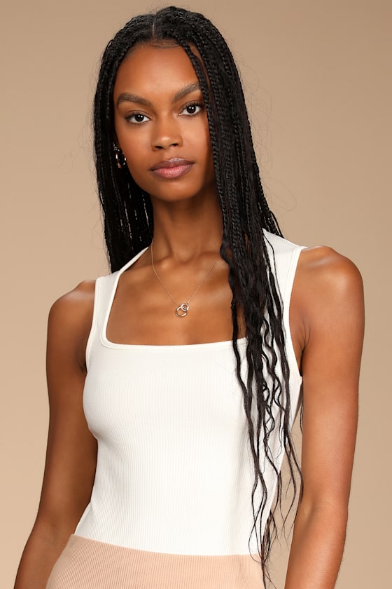 Feels Like Fate White Ribbed Sleeveless Square Neck Bodysuit 4