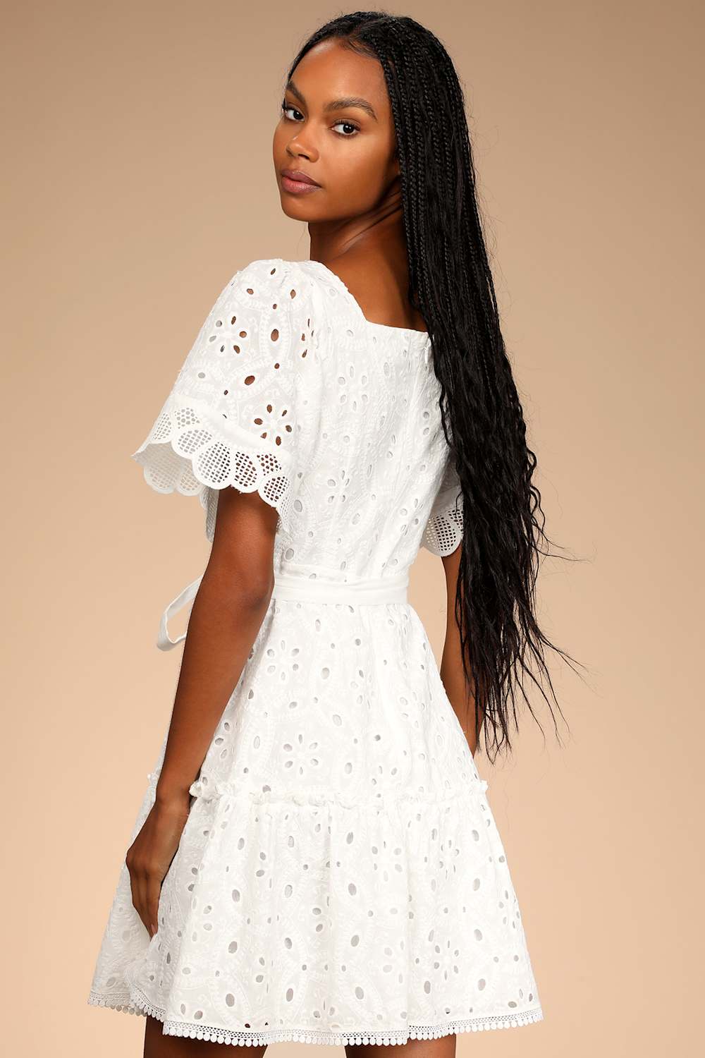 Ask You Out White Eyelet Cotton Short Sleeve Mini Dress