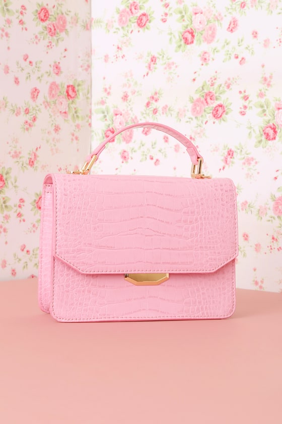 Fashionable Forever Pink Crocodile Embossed Crossbody Bag