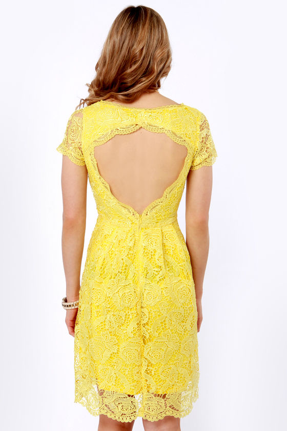 Pretty Yellow Dress Lace Dress Backless Dress 70.00