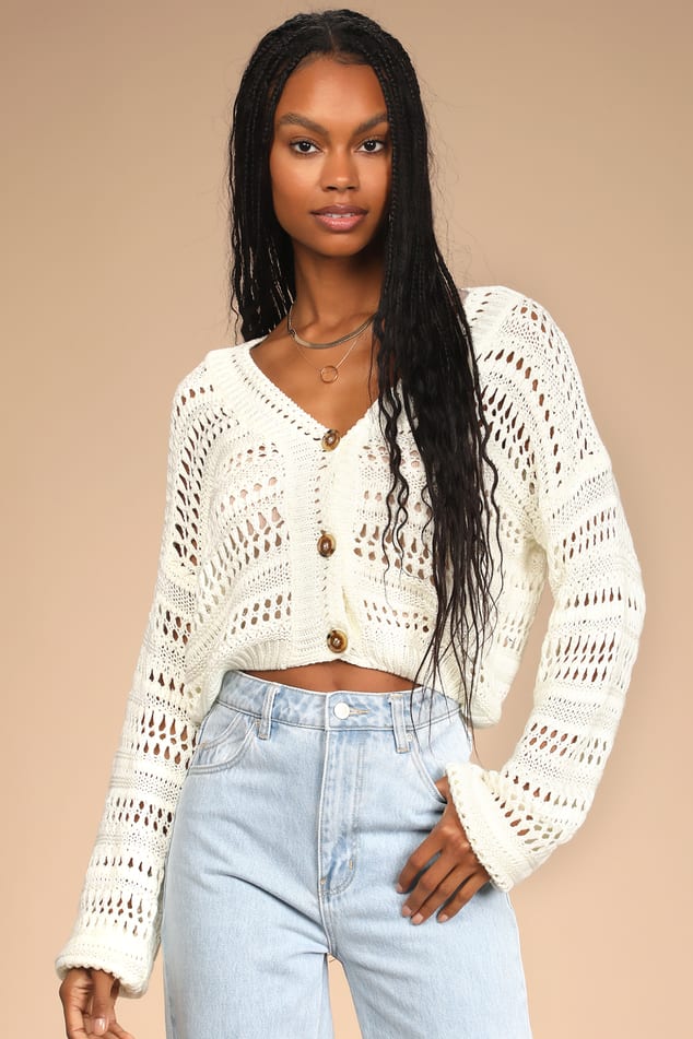 Sweetest Layer Ivory Knit Button-Up Cardigan Sweater