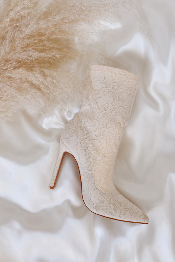 Lancie Ivory Lace Pointed-Toe Mid-Calf Boots 1