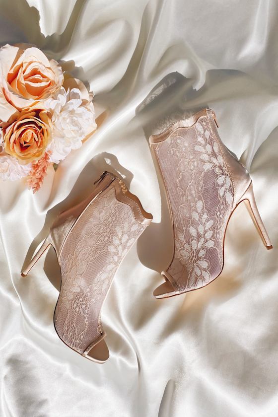 Mazzy Light Nude Satin Peep-Toe Booties 1