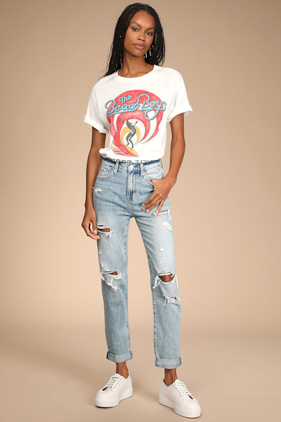 Presley '90s Roller Distressed Light Wash High-Rise Jeans 1