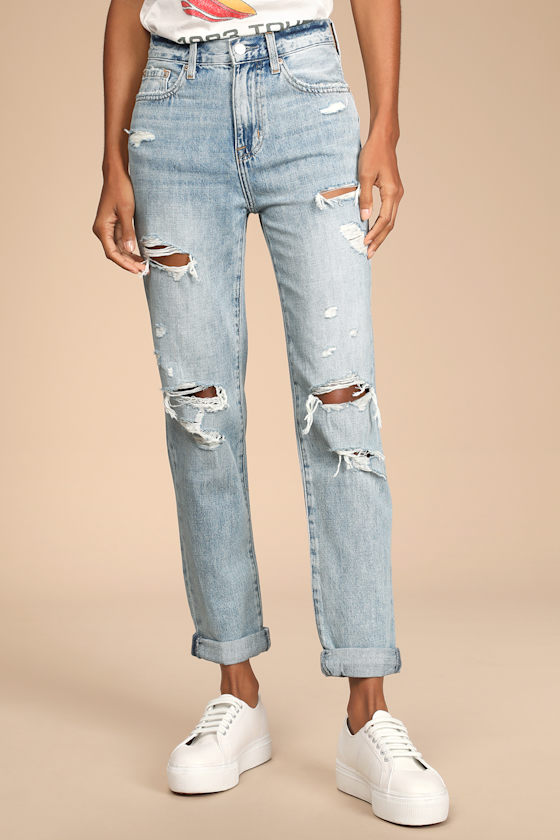 Presley '90s Roller Distressed Light Wash High-Rise Jeans 3