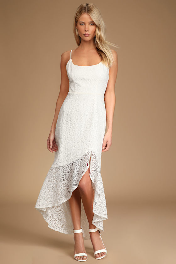 Always Gorgeous White Lace High-Low Midi Dress 5