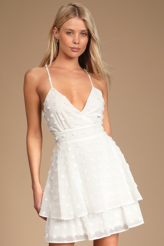 White Mini Dress - Polka Dot Dress - Tiered Dress - Skater Dress - Lulus