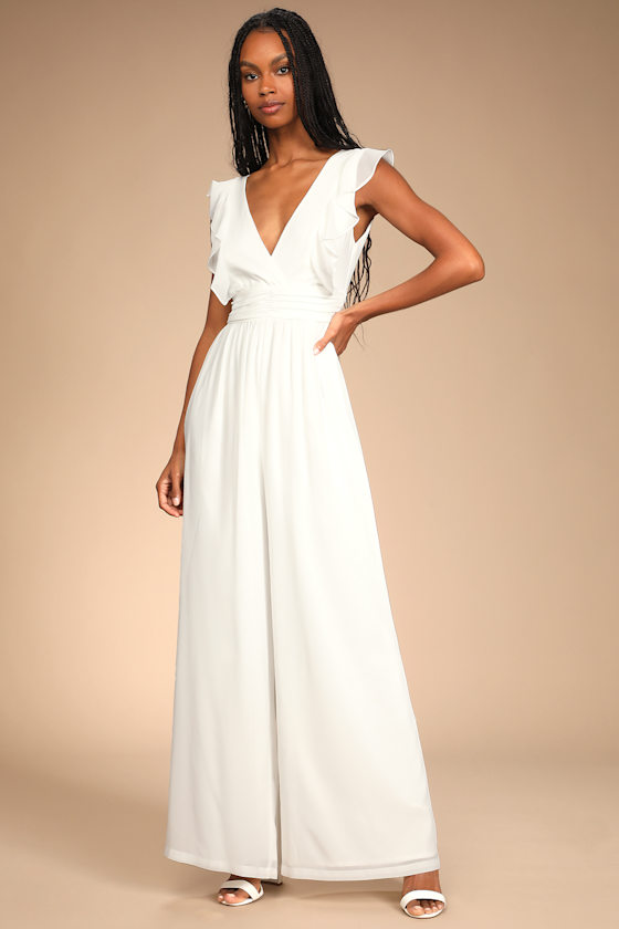 Love You for a Lifetime White Ruffled Wide-Leg Jumpsuit 2
