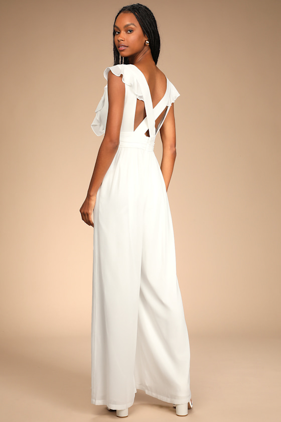 Love You for a Lifetime White Ruffled Wide-Leg Jumpsuit 4