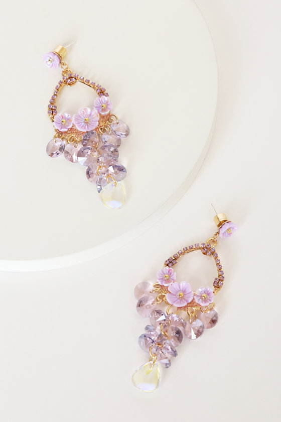 Truly Phenomenal Purple Floral Rhinestone Statement Earrings 2