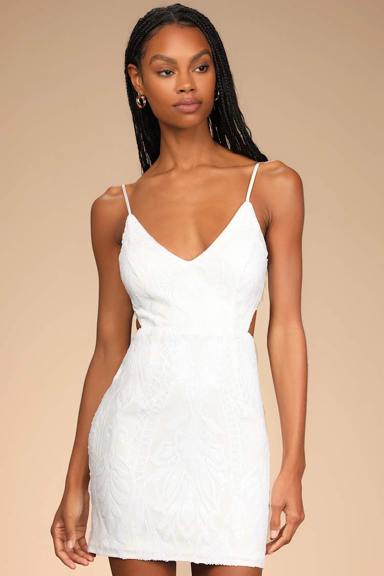 Romantic Spark White Sequin Cutout Bodycon Mini Dress Romantic Spark White Sequin Cutout Bodycon Mini Dress