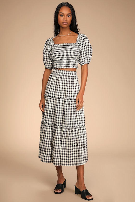 Sweet Together Black Gingham Smocked Crop Top 5